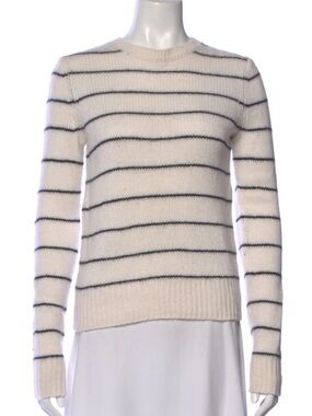 Vince Cream Crewneck Sweater with Navy Stripes